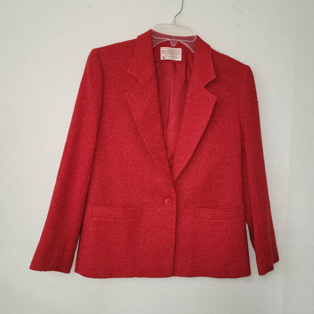 Pendleton Blazer Women Size 4 Petite Red Virgin Wool Single‎ Button Made in USA